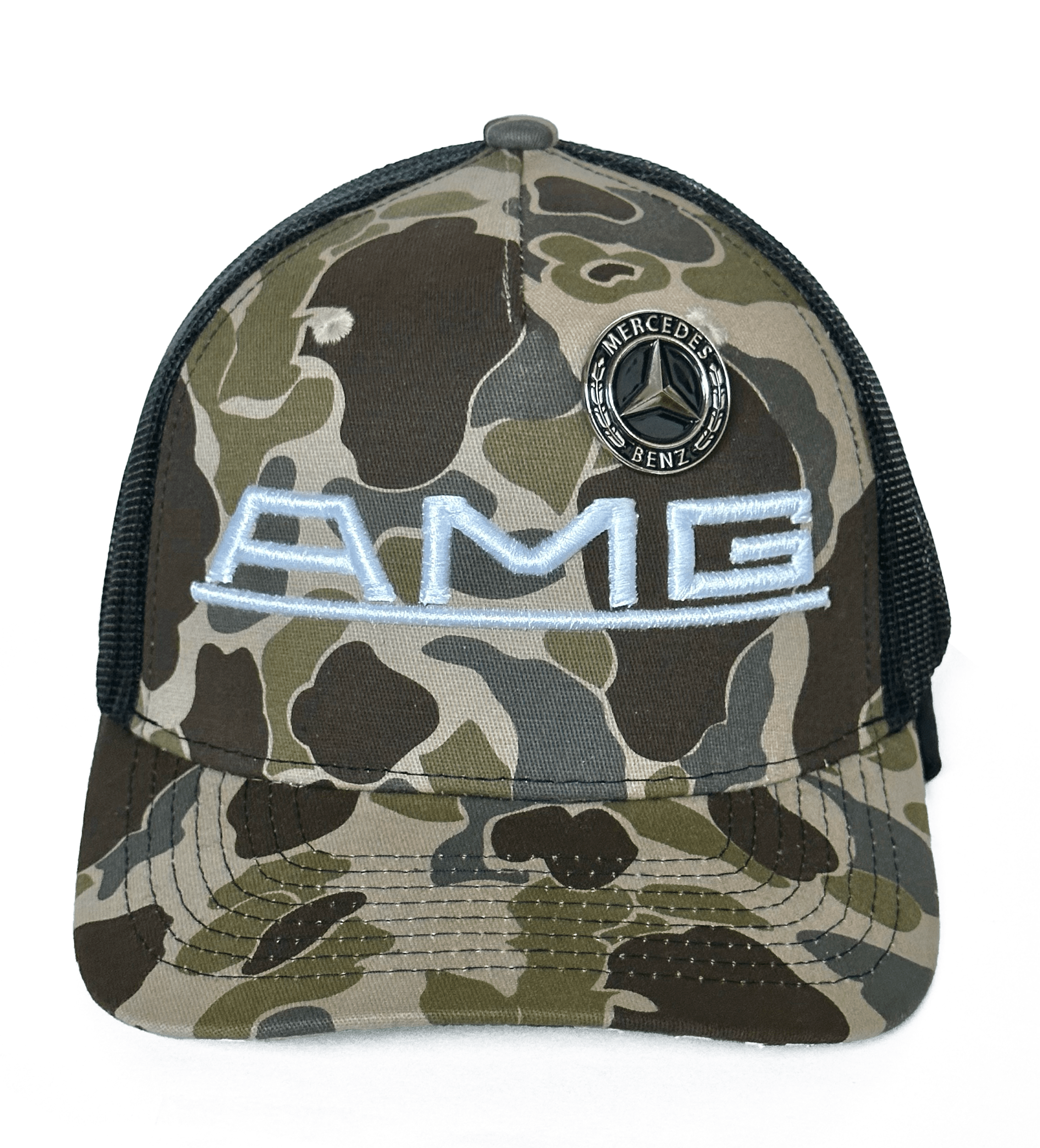OG AMG LOGO CAMO TRUCKER HAT W/ MERCEDES-BENZ EMBLEM PIN